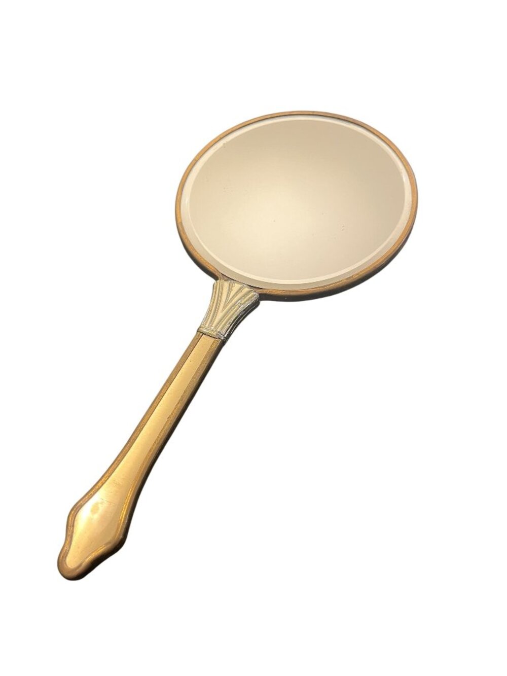 Vintage Gold Handheld Vanity Mirror With Monogrammed Back Decorative Handle